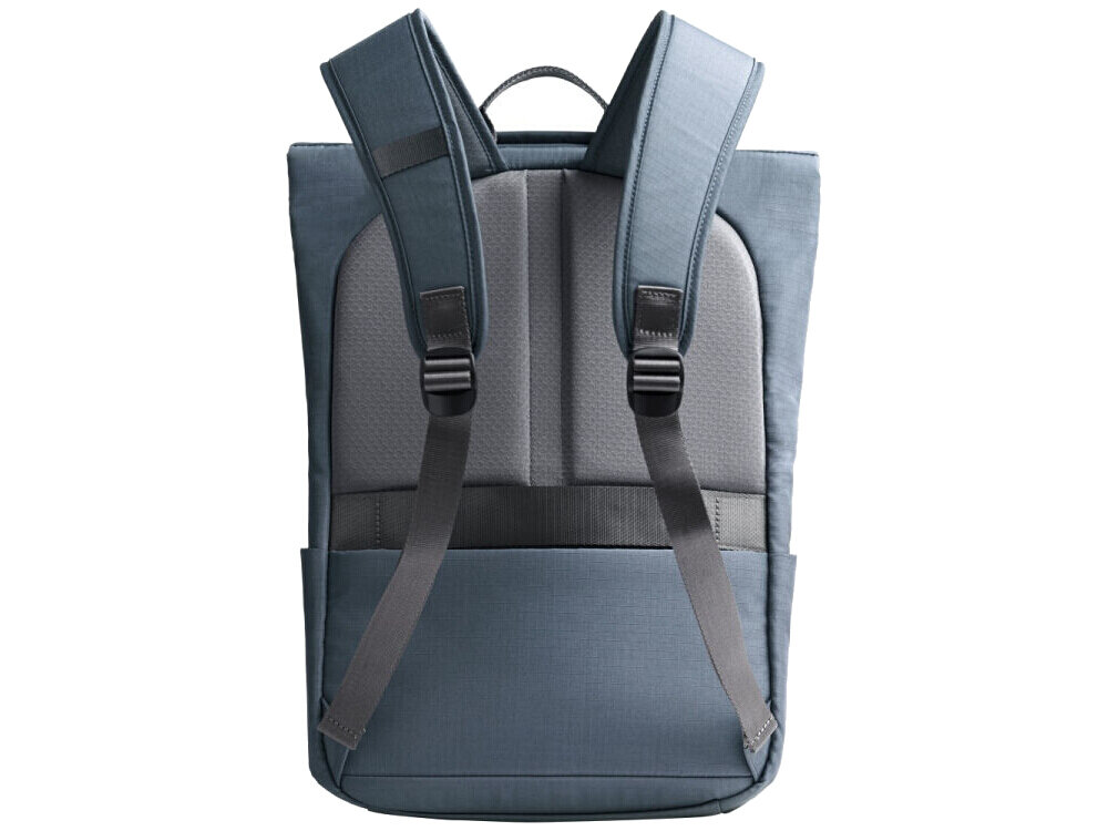 Plecak UNIQ Arden RPET 24L Niebieski, komfort, ekologia, rPET, ergonomiczny, plecak stoi tyłem na wprost na białym tle