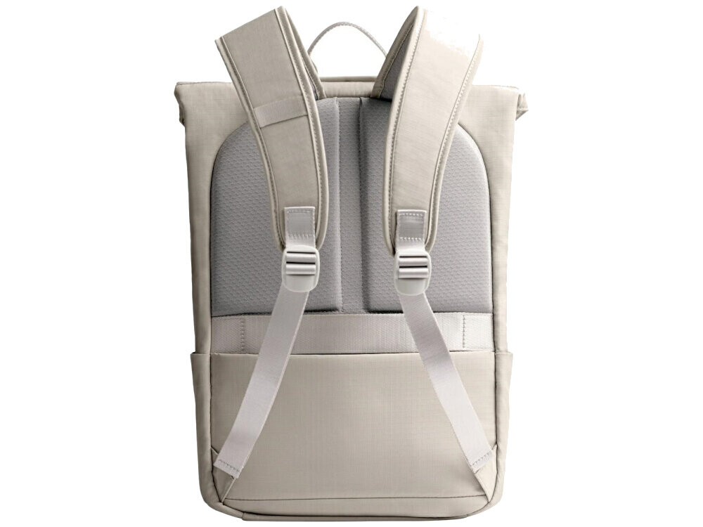 Plecak UNIQ Arden RPET 24L Beżowy, komfort, ekologia, rPET, ergonomiczny, plecak stoi tyłem na wprost na białym tle