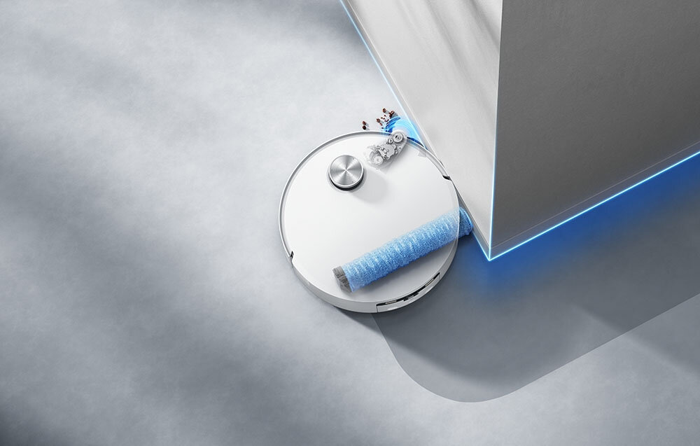 Robot sprzątający DREAME Aqua 10 Roller Biały Czystość przy krawędziach w wysuwanego mopa o długości 40 mm szczotka boczna dociera do kątów i krawędzi mebli 100% pokrycia powierzchni