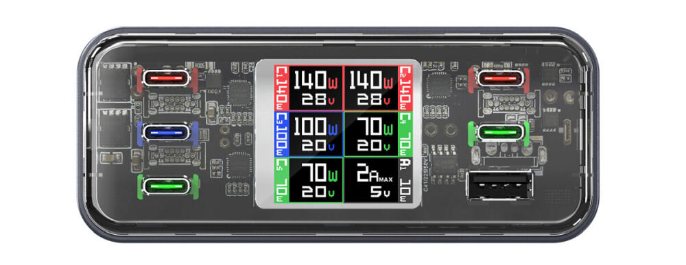 Stacja ładująca 4SMARTS Desk Charger Lucid GaN DiY 360 W Dwa porty USB-C 140 W 30 W/20 W USB-A 10 W Trzy porty USB-C 100 W Dwa porty 25 W USB-A 10 W Pięć portów USB-C 70 W - stacja ładująca od frontu