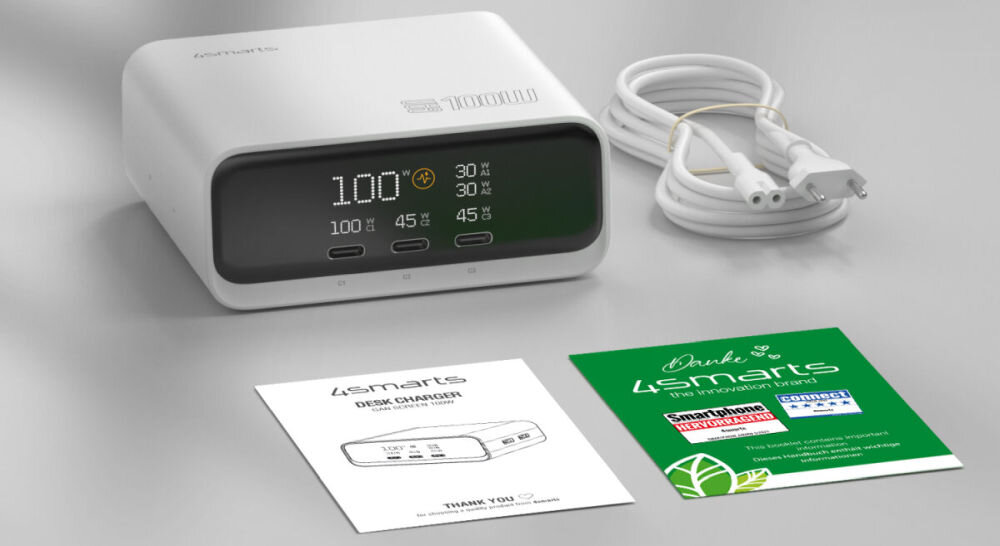 Stacja ładująca 4SMARTS Desk Charger GaN Screen 100 W zawartość zestawu