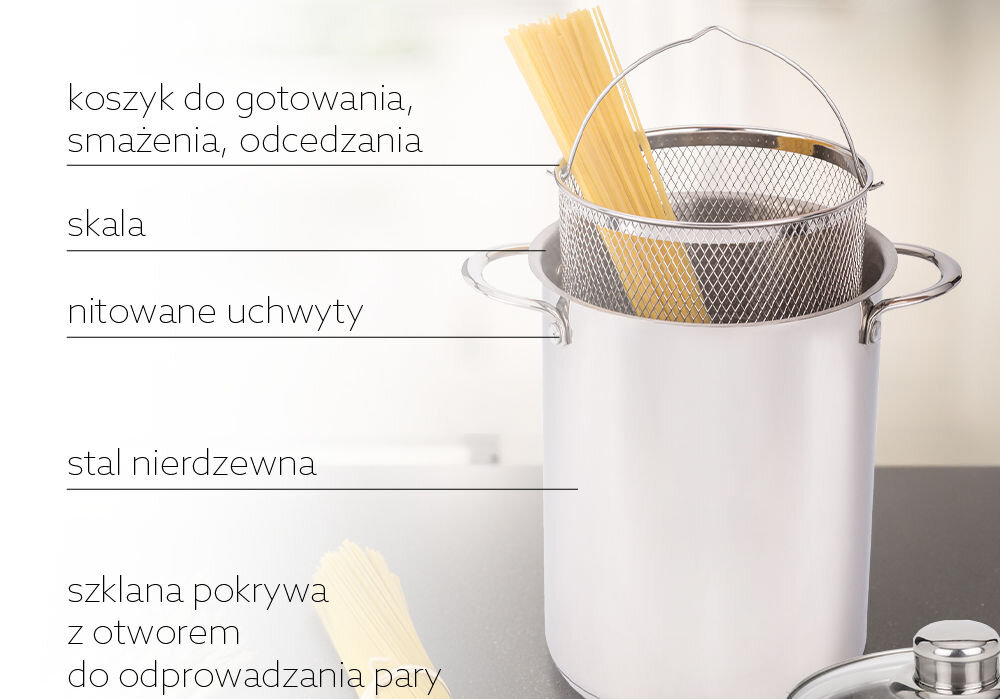 Garnek MPM MGK-09 21 cm garnek funkcjonalność praktyczny koszyk przygotowywanie potraw szparagi makaron frytki wygoda łatwośc gotowania szybkie precyzyjne gotowanie wszechstronny efektywność stylowy design codzienne gotowanie