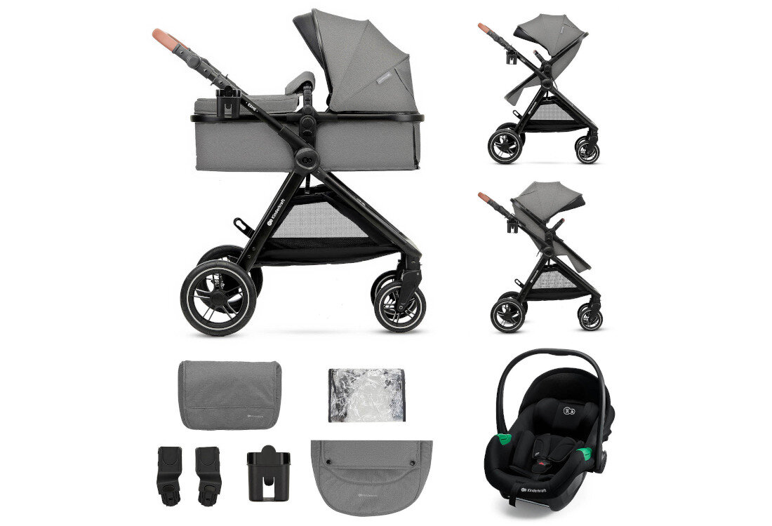 Wózek wielofunkcyjny KINDERKRAFT Esme Pro 3w1 Szary zestaw akcesoria komplet wyposazenie