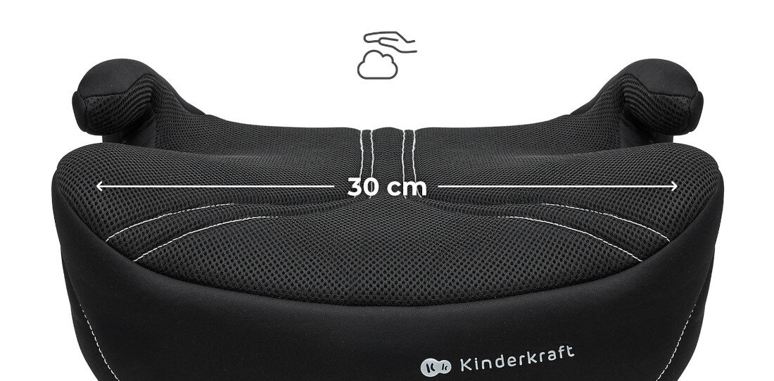 Podstawka samochodowa KINDERKRAFT I-Boost 2 Pro Czarny Komfort na długich trasach Szerokie siedzisko 30 cm z pianką tapicerka AIR FLOW