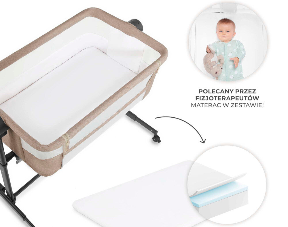 Łóżeczko dostawne KINDERKRAFT Neste Up 2 Beżowy Materac w zestawi Półtwardy materac o odpowiedniej gęstoście Stabilne podparcie kręgosłupa i głowy zdejmowane prześcieradło można prać w pralce