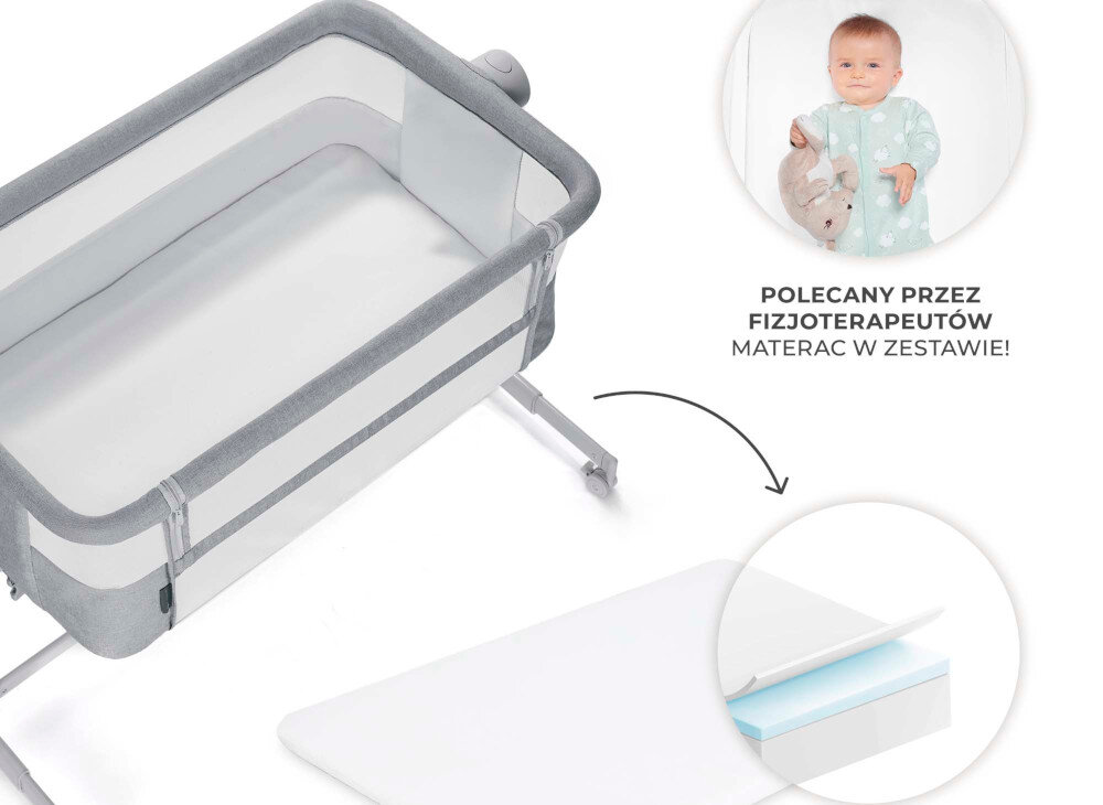 Łóżeczko dostawne KINDERKRAFT Neste Up 2 Jasnoszary Materac w zestawi Półtwardy materac o odpowiedniej gęstoście Stabilne podparcie kręgosłupa i głowy zdejmowane prześcieradło można prać w pralce