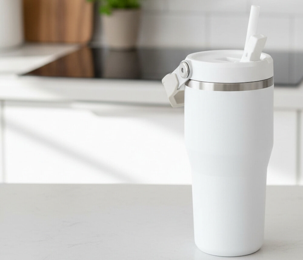 Kubek termiczny STANLEY IceFlow Flip Straw Tumbler Biały 600 ml Stworzony do aktywnego dnia dbanie o nawodnienie i koncentrację 