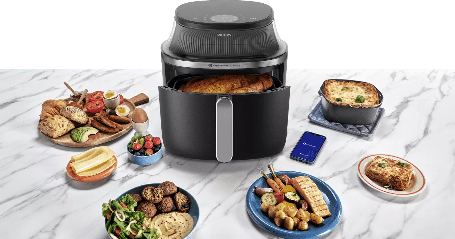 Przygotuj chrupiące z zewnątrz i soczyste w środku potrawy dzięki innowacyjnej technologii RapidAir w Ovi Philips