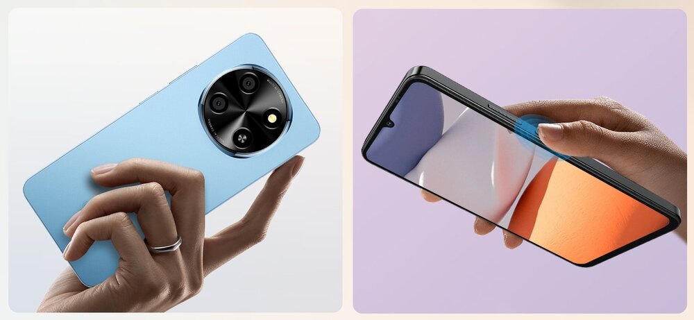 Smartfon OSCAL Tiger 8 wymiary 171,05 x 77,66 x 8,45 mm i waży 210,5 g  Platinum Black i Glacier Blue  