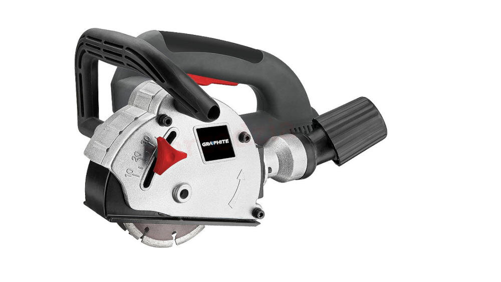 GRAPHITE-59G370 bruzdownica wgłębienia przewody ergonomiczny kształt nakładka antypoślizgowa rękojeść regulacja głębokość cięcie prędkość obrotowa termiczne zabezpieczenie blokada elektronarzędzia blokada wrzeciono wymiana tarcza odprowadzanie pył walizka transportowa