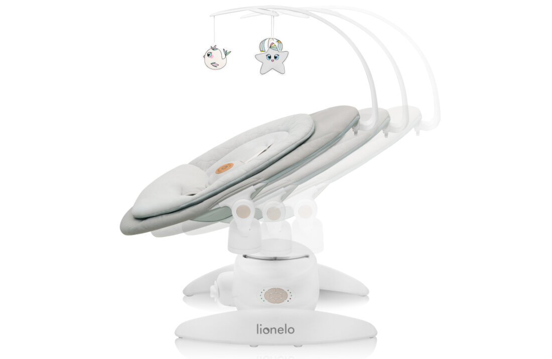 Bujaczek LIONELO Mell Beżowy 3-stopniowa regulacja pochylenia oparcia pozycja dostosowanie 12 wgranych melodii 2 dźwięki natury funkcja Bluetooth dźwięki