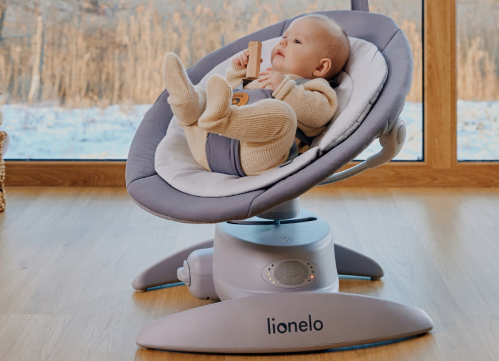 Bujaczek LIONELO Mell Beżowy Cicha praca silnika 5-punktowe pasy bezpieczeństwa 5-stopniowa regulacja prędkość bujanie dopasowanie potrzeby ustawienia 