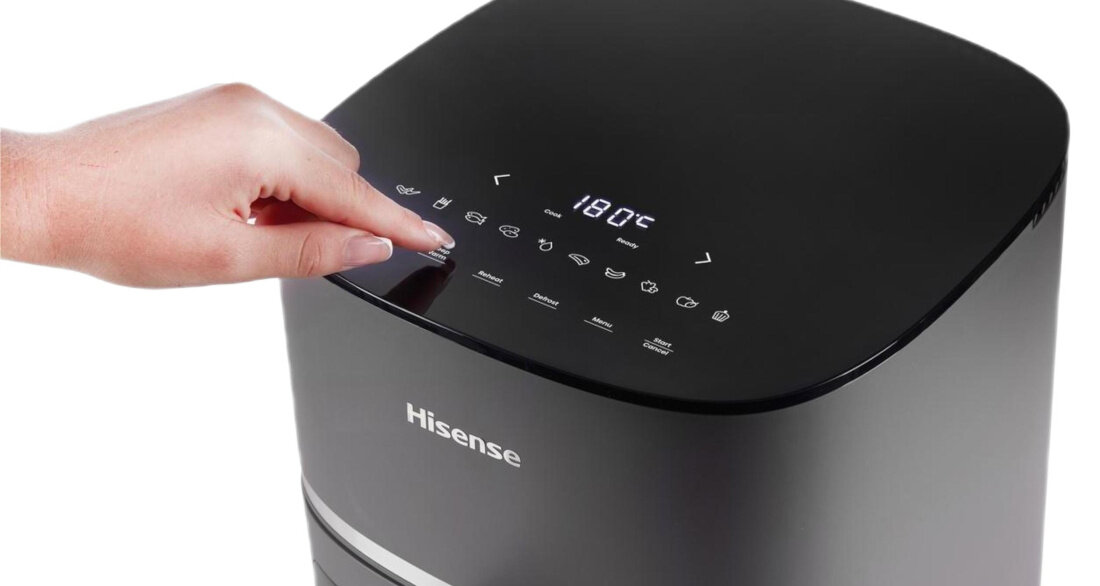 Frytkownica beztłuszczowa HISENSE HAF1600D Air Fryer 10 Predefiniowanych Programów smażenie mięso ryby kurczak frytki warzywa pieczenie deserki przygotowywanie potrawy moc