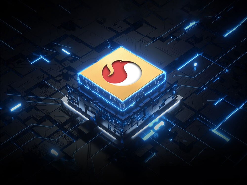 Router ZTE MC888 Pro Podświetlony chip komputerowy z logo Snapdragon, umieszczony na futurystycznej, niebieskiej płytce obwodu, oznaczony jako Snapdragon X62.