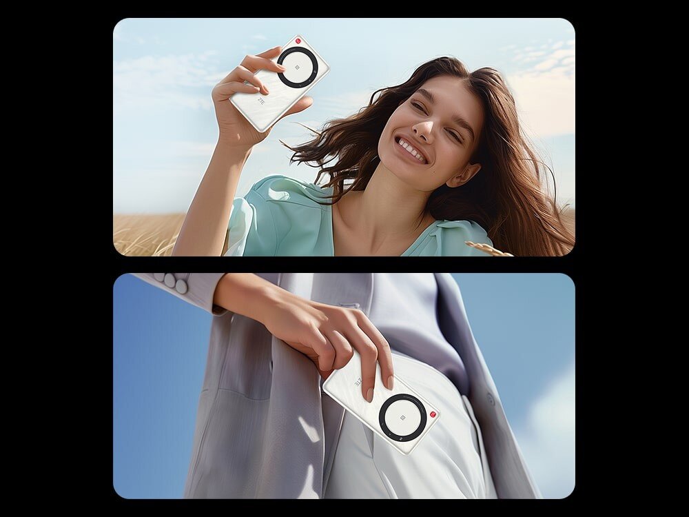 Router ZTE U30 Air Kobieta trzymająca U30 Air w dłoni na zewnątrz – pokazująca kompaktowy i przenośny charakter urządzenia. Zbliżenie na rękę wkładającą U30 Air do torebki – podkreślające jego mały rozmiar i wygodę przenoszenia.