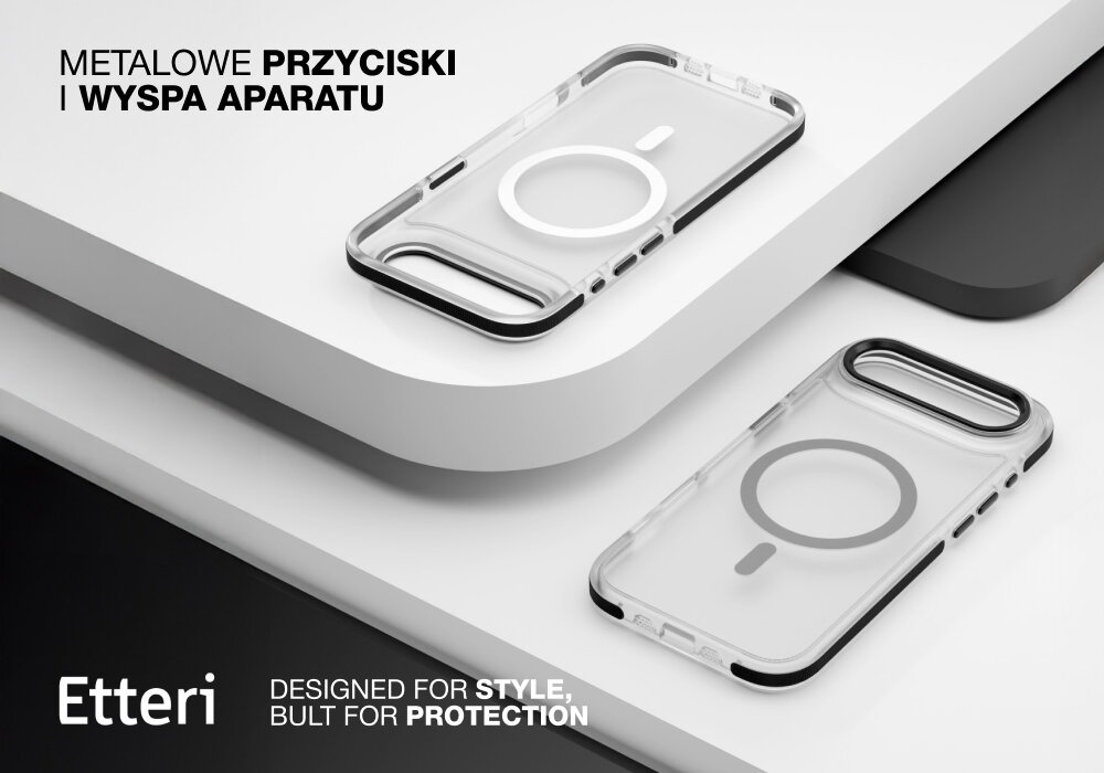 Etui ETTERI Icy Mag do iPhone Air Czarno-przezroczysty Efekt matowego szkła Przezroczysty poliwęglan o fakturze matowego szkła dobrze zabezpieczone przed uszkodzeniami i zarysowaniami wygoda komfort  z elastycznego termoplastycznego poliuretanu ułatwienie
