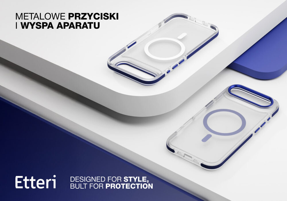 Etui ETTERI Icy Mag do iPhone Air Niebiesko-przezroczysty Efekt matowego szkła Przezroczysty poliwęglan o fakturze matowego szkła dobrze zabezpieczone przed uszkodzeniami i zarysowaniami wygoda komfort  z elastycznego termoplastycznego poliuretanu ułatwienie