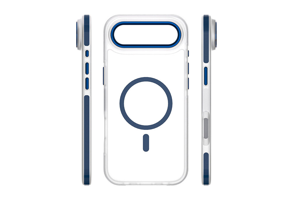 Etui ETTERI Icy Mag do iPhone Air Niebiesko-przezroczysty w eleganckim wydaniu Precyzyjnie dopasowane przyciski i otwory Metalowe wykończenie z metalicznym efektem