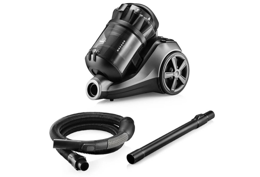Odkurzacz MOZANO Max Cyclonic 4000 Szary dotarcie do każdego miejsca Długa i szeroka rura zbieranie zanieczyszczeń długość węża zasięg