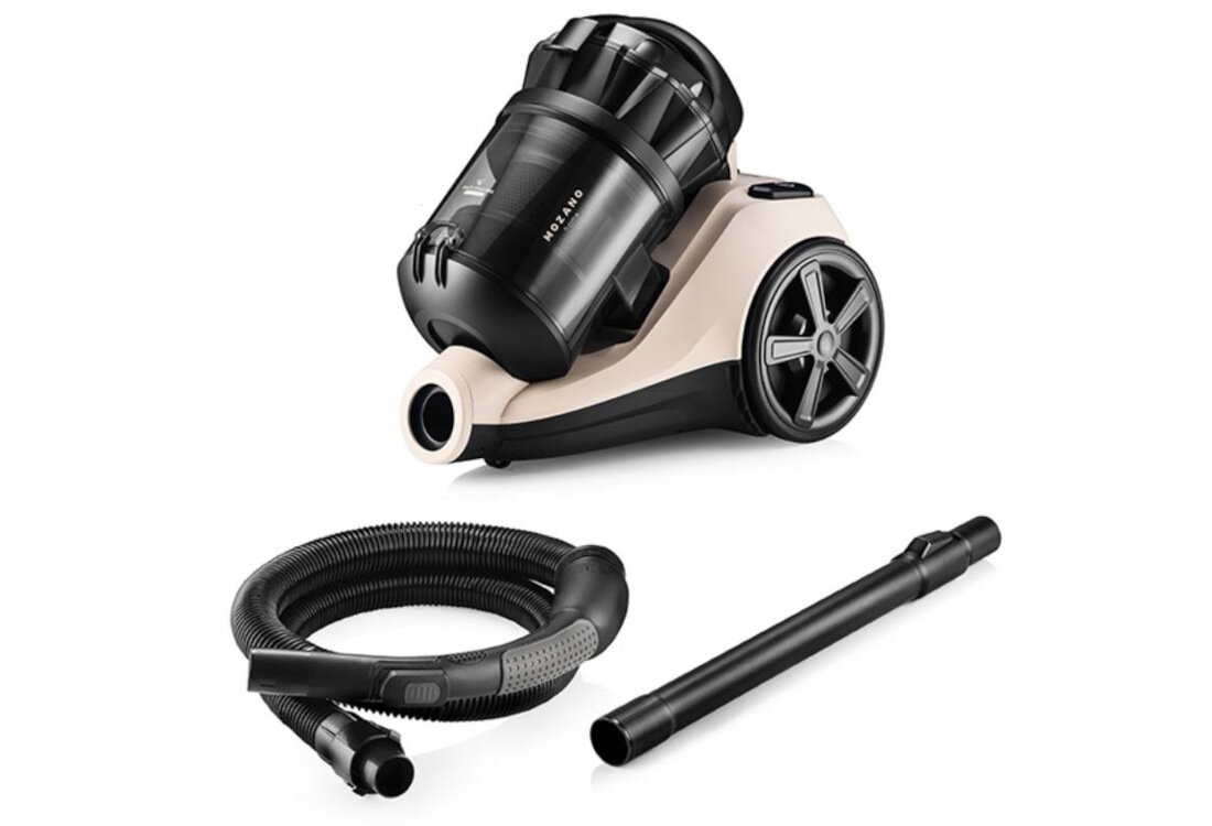 Odkurzacz MOZANO Max Cyclonic 4000 Beżowy dotarcie do każdego miejsca Długa i szeroka rura zbieranie zanieczyszczeń długość węża zasięg