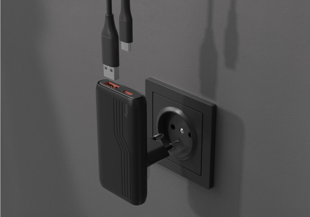 ALLITY ATC-02-65WAC sprzętów mobilnych smartfonów, laptopów, tabletów, słuchawek, głośników utrzymać porządek przy gniazdku wspiera środowisko naturalne - Ładowarka z dwoma złączami, podłączona do gniazdka ściennego i dwoma kablami zasilającymi