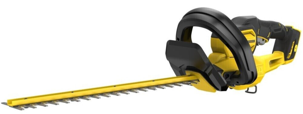 Nożyce do żywopłotu STANLEY SFMCHT650D1-QW 500mm 20V akumulatorowe nożyce na białym tle widoczne od przodu pod skosem do przycinania wyrównywania i formowania krzewów oraz średniej wysokości żywopłotów w ogrodzie pozwalają szybciej wykonać prace sezonowe ograniczyć wysiłek fizyczny