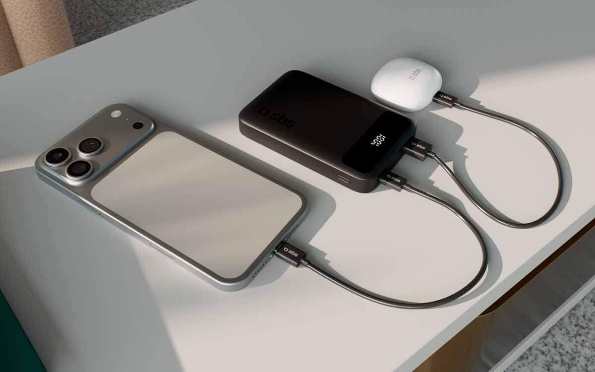 Powerbank SBS TEBBCT10000LCDK 10000 mAh Podwójne wyjście USB-C i USB-A z dołączonym kablem ładującym