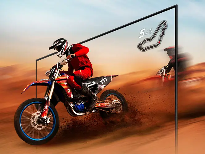 664x498gaming experience motion xcelerator pc q6fa Kierowca motocrossu (dirt bike) jest wyraźny i dobrze widoczny na ekranie dzięki technologii Motion Xcelerator.