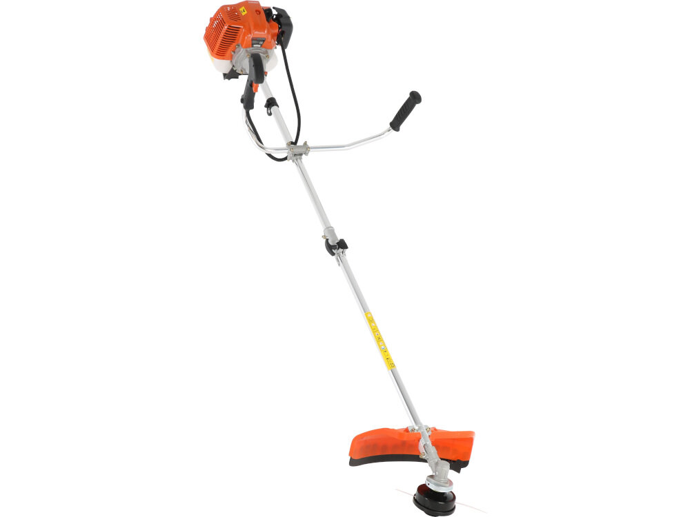 Kosa spalinowa HANDY TMK52 silnik dwusuwowy o mocy 2,6 KM pojemności 52 cm3 maksymalny moment obrotowy 2,48 Nm dzielony wał więcej niż jednej przystawki żyłkowej i tarczy stalowej szerokść koszenia głowicą żyłkową do 45 cm tarczą tnącą do 25,5 cm