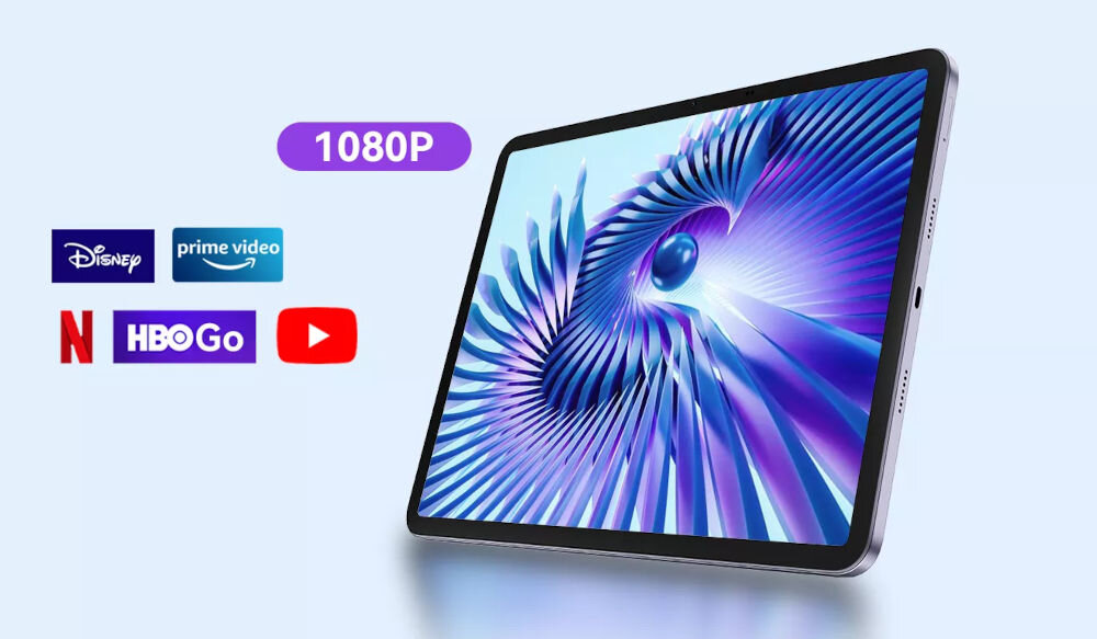Tablet BLACKVIEW Link 8 12.7 cala 12/256 GB Wi-Fi Szary Tablet Blackview z ekranem 1080P obok ikon popularnych serwisów streamingowych, takich jak Netflix, Disney+ i YouTube strumieniowanie treści w wysokiej rozdzielczości platformy streamingowe Full HD