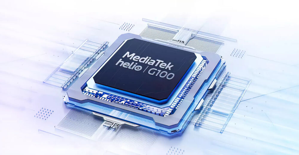 Tablet BLACKVIEW Link 8 12.7 cala 6/256 GB Wi-Fi Szary Stylizowane zbliżenie na procesor MediaTek helio G100, podkreślające jego technologię procesor układ graficzny płynne działanie systemu