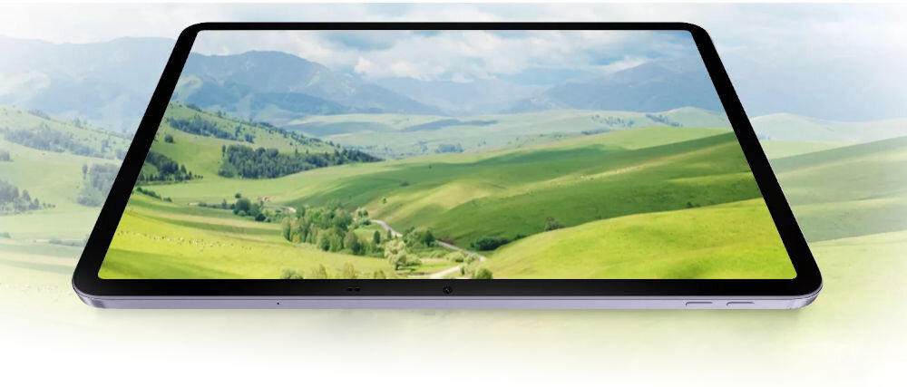 Tablet BLACKVIEW Link 8 12.7 cala 6/256 GB Wi-Fi Fioletowy Ekran tabletu Blackview wyświetlający żywy, zielony krajobraz z pagórkami, z widoczną dolną krawędzią urządzenia ochrona wzroku trzy tryby ochrony ograniczenie zmęczenia oczu dopasowanie ustawień wyświetlacza do pory dnia