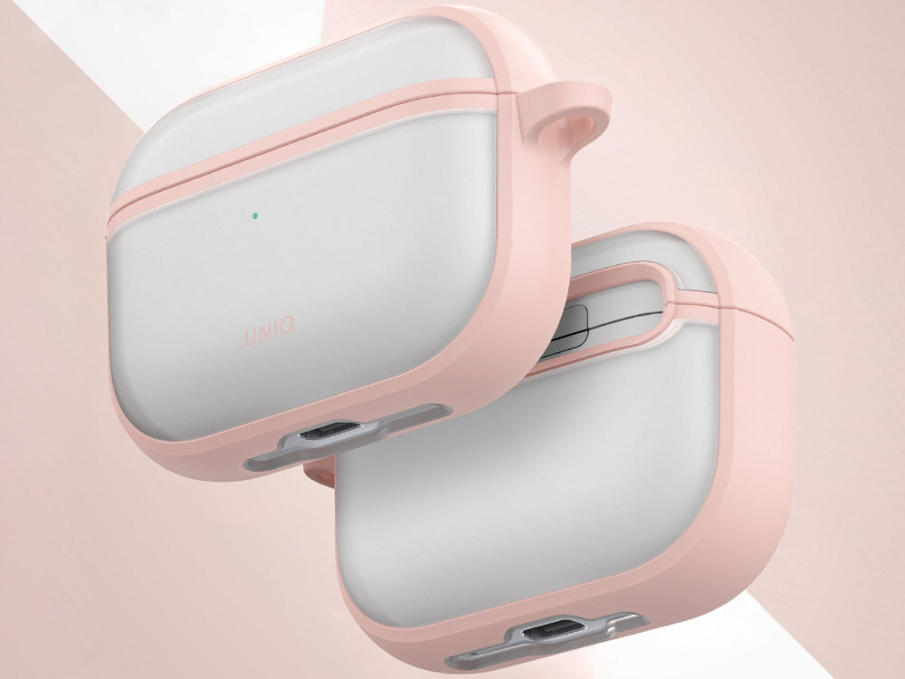 Etui na słuchawki UNIQ Veren do Apple AirPods Pro 3 Różowy Styl i ochrona w jednym połączenie miękkiego w dotyku tworzywa z wytrzymałą konstrukcją ochrona Matowe, półprzezroczyste wykończenie Smukła forma praktyczny karabińczyk