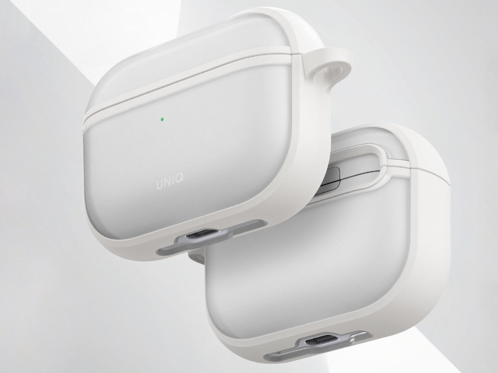 Etui na słuchawki UNIQ Veren do Apple AirPods Pro 3 Biały Styl i ochrona w jednym połączenie miękkiego w dotyku tworzywa z wytrzymałą konstrukcją ochrona Matowe, półprzezroczyste wykończenie Smukła forma praktyczny karabińczyk