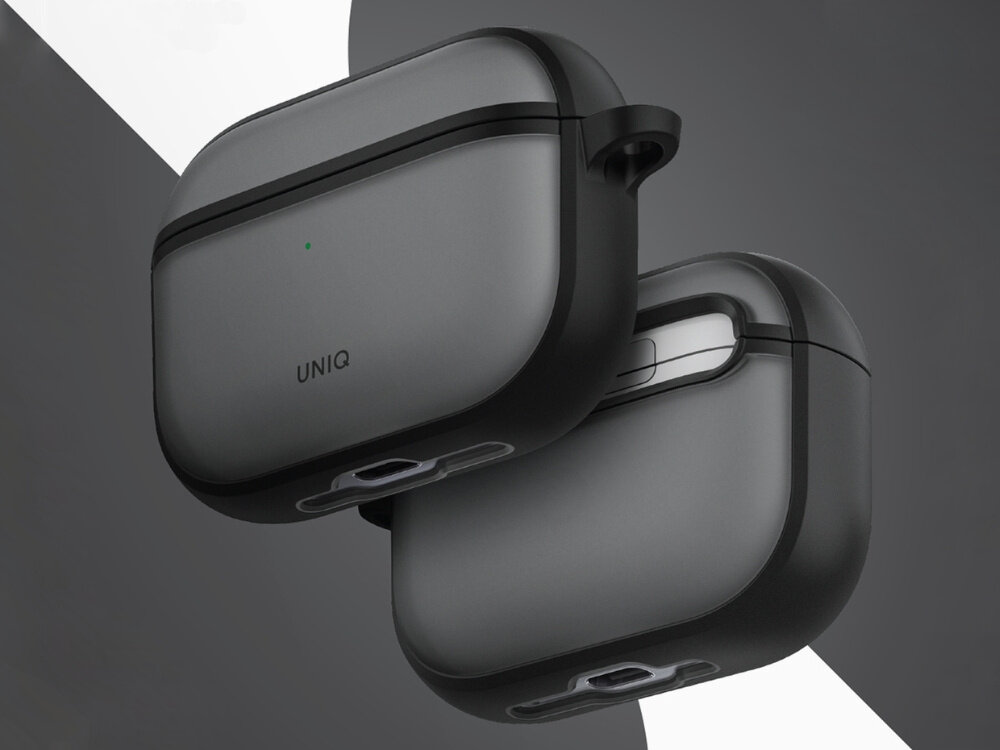 Etui na słuchawki UNIQ Veren do Apple AirPods Pro 3 Dymny Styl i ochrona w jednym połączenie miękkiego w dotyku tworzywa z wytrzymałą konstrukcją ochrona Matowe, półprzezroczyste wykończenie Smukła forma praktyczny karabińczyk