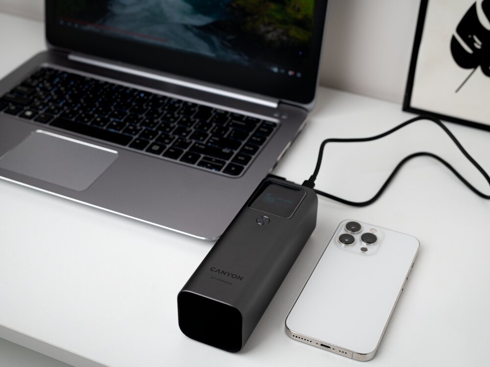 Powerbank CANYON PB-2010 27000 mAh 140W Ciemnoszary Urządzenia moc ładowanie wymiary bateria pojemność bezpieczeństwo lekkość wygoda