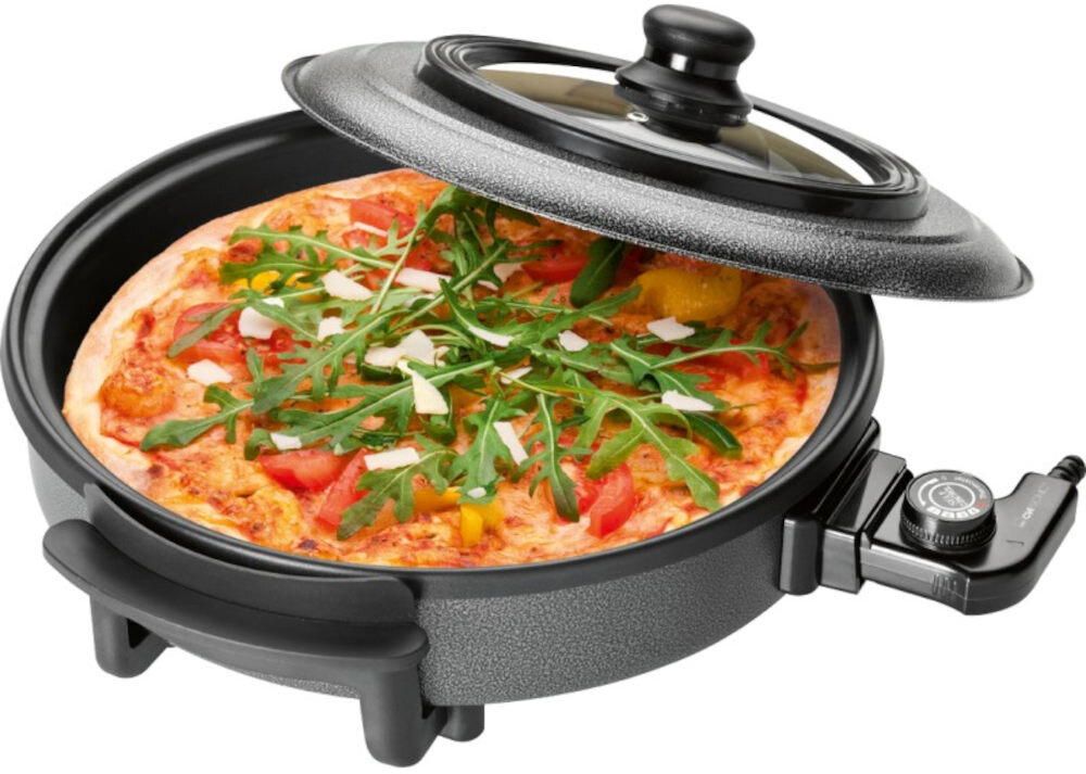 Patelnia elektryczna CLATRONIC PP 3402 Pokrywa szklano-metalowa nieprzywierająca powłoka kontrola proces odłączany przewód termostat regulacja temperatury czyszczenie nienagrzewajacy uchwyty