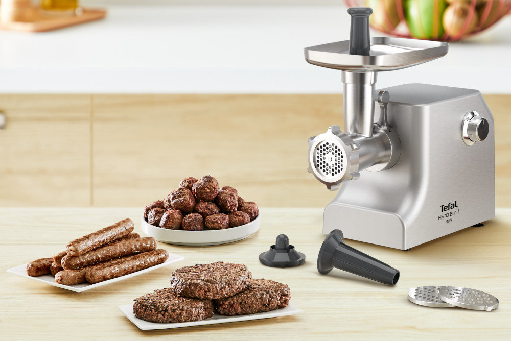 Maszynka do mięsa TEFAL NE858D38 wyroby zrobione za pomocą nasadki do kiebas i kebbe