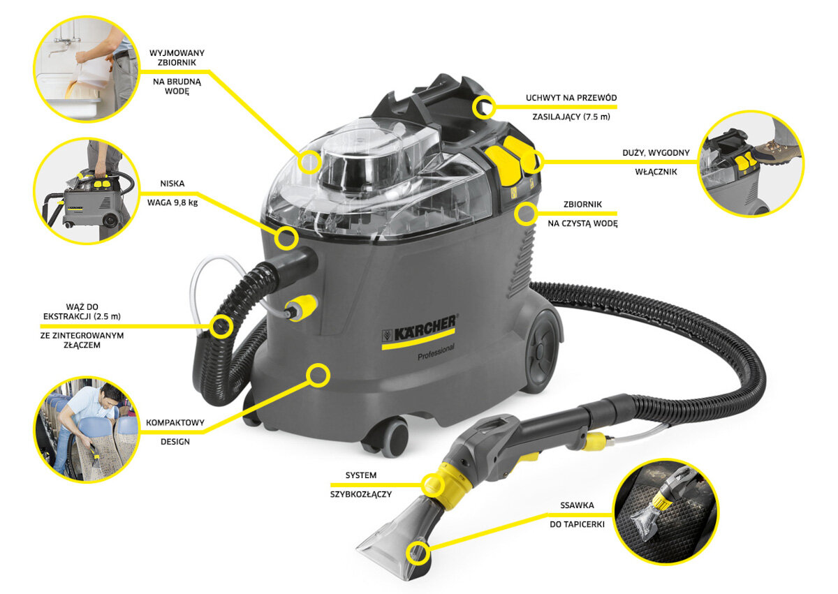 Odkurzacz KARCHER Puzzi 8/1 C 1.100-225.0 cechy