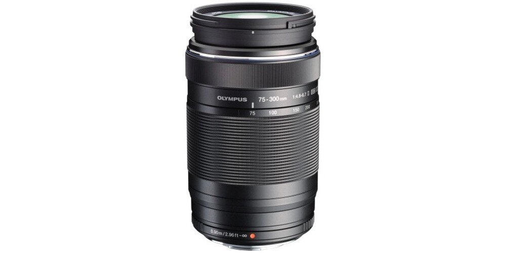 Obiektyw OLYMPUS M.Zuiko Digital EZ-M7530 II 75-300 mm  ogniskowa przysłona ostrość pierścienie optyka soczewki powłoki montaż bagnet światło jasność zoom filtry waga