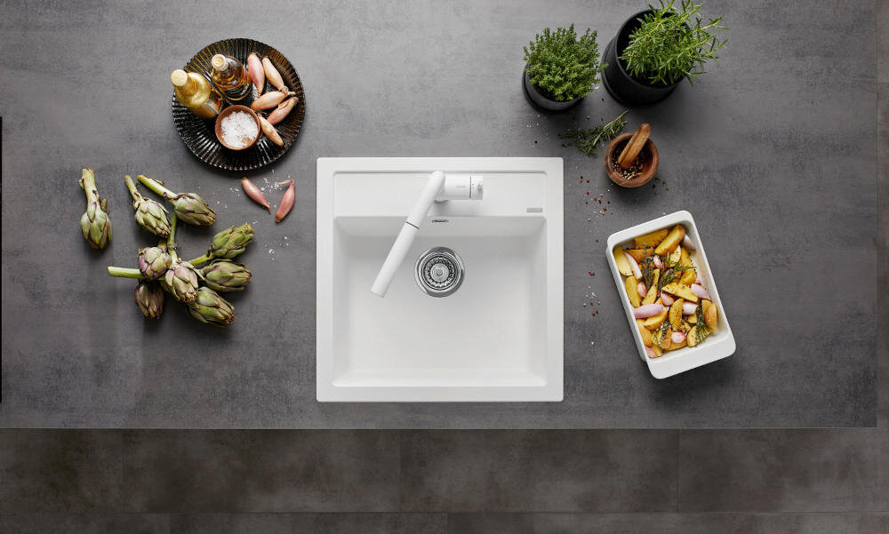 BLANCO zlewozmywak wbudowany montaż blat kuchenny otwór silgranit granit łatwe czyszczenie kamień