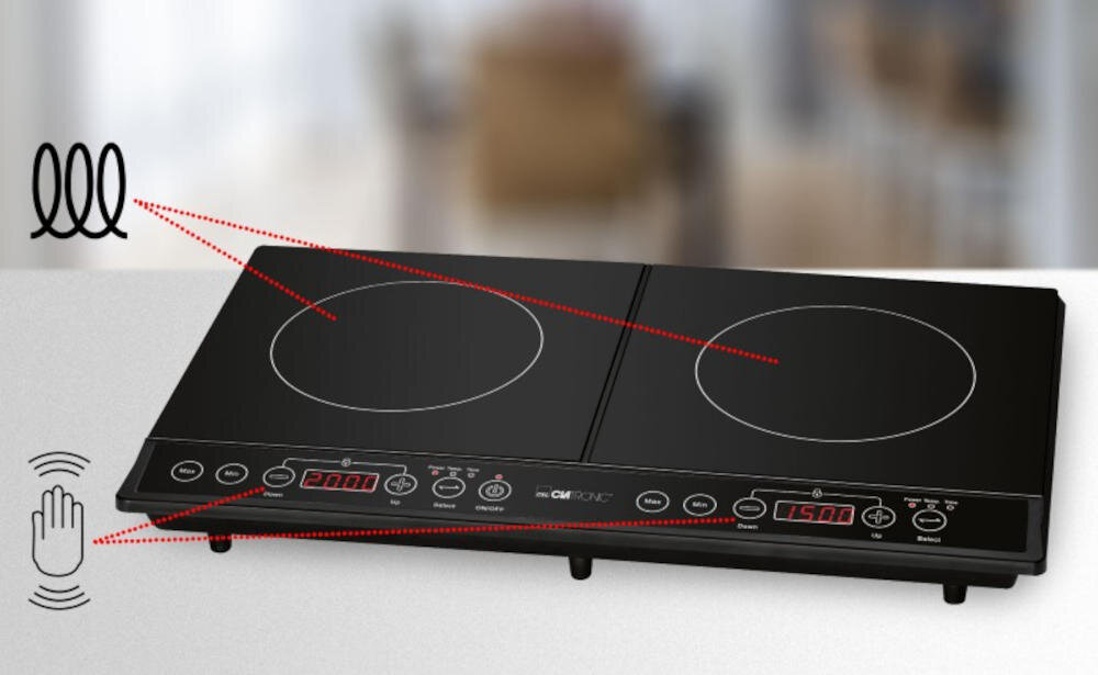 CLATRONIC-DKI-3609 kuchenka indukcyjna dwa pola grzanie szybkie nagrzewanie łatwe czyszczenie gładka powierzchnia szklano ceramiczne tworzywo moc temperatura