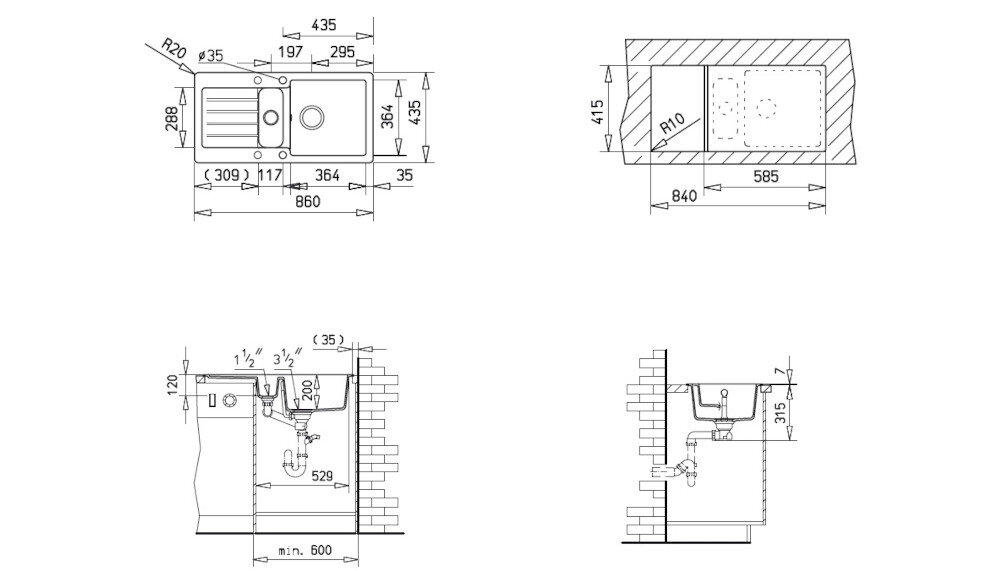 ZLEWOZMYWAK Kea 60 B-TG Funkcjonalność wymiary