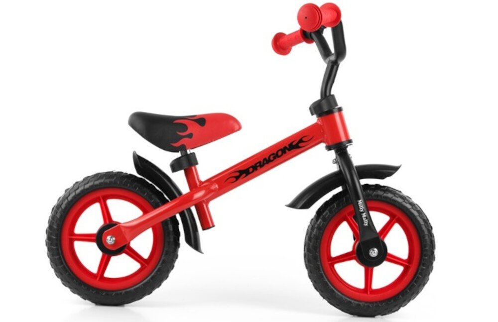 Rowerek biegowy MILLY MALLY Dragon czerwony rama wytrzymała z wysokiej jakości stali błyszczący lakier w miętowym kolorze lekki waga 2,8 kg