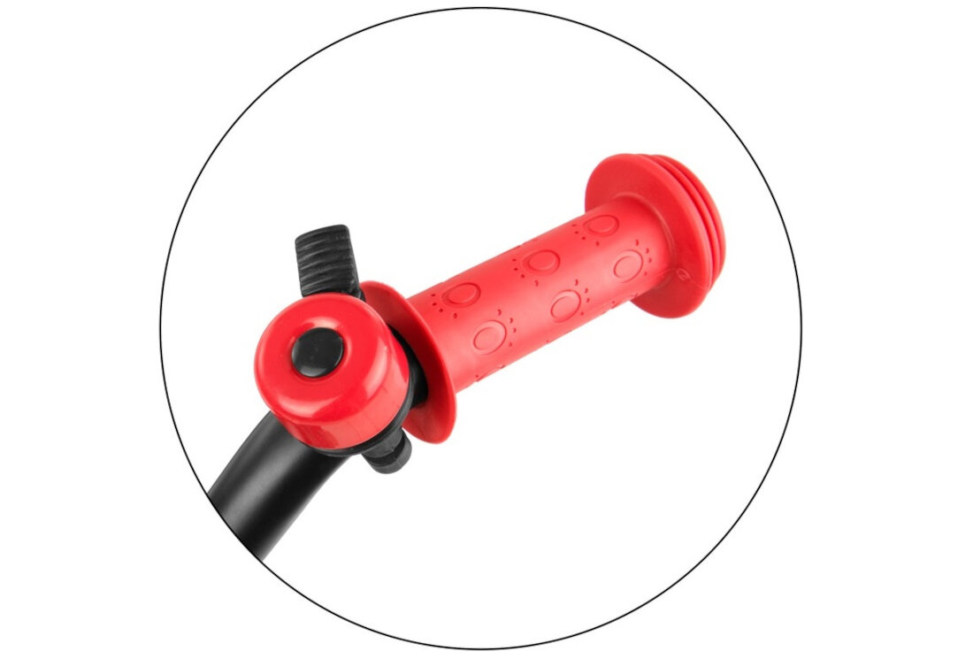 Rowerek biegowy MILLY MALLY Dragon czerwony regulowana kierownica standardowe uchwyty zabezpieczają ręce przed ześlizgnięciem się na boki ogranicznik skrętu kierownicy