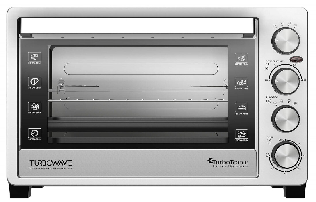 Mini piekarnik TURBOTRONIC TT-EVS38 Srebrny Łatwe czyszczenie Gładka powierzchnia krótkie przetarcie