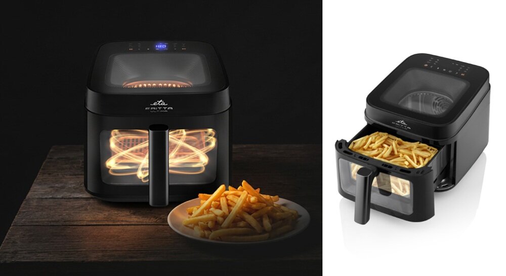 Air Fryer Frytkownica beztłuszczowa ETA Fritta Ultima 716890000 dwa okienka podglądu, wewnętrzne oświetlenie, bez utraty ciepła