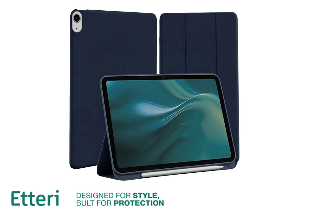 Etui ETTERI Tablet Case do Apple iPad 10 2022- iPad 11 A16 10.9- Ciemnoniebieski zginana okładka, trzystopniowa regulacja, stabilna podstawa, wygodna praca