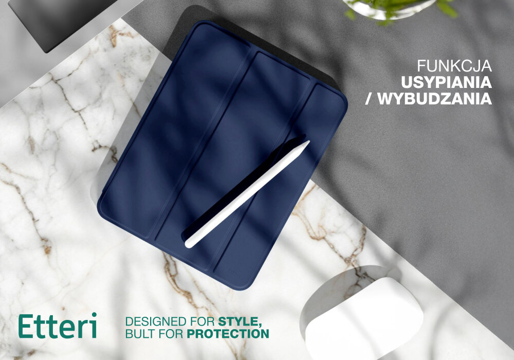 Etui ETTERI Tablet Case do Apple iPad Air 10.9- Ciemnoniebieski oszczędność energii, wygodne użytkowanie, funkcja Smart Sleep/Wake, tablet gotowy do działania