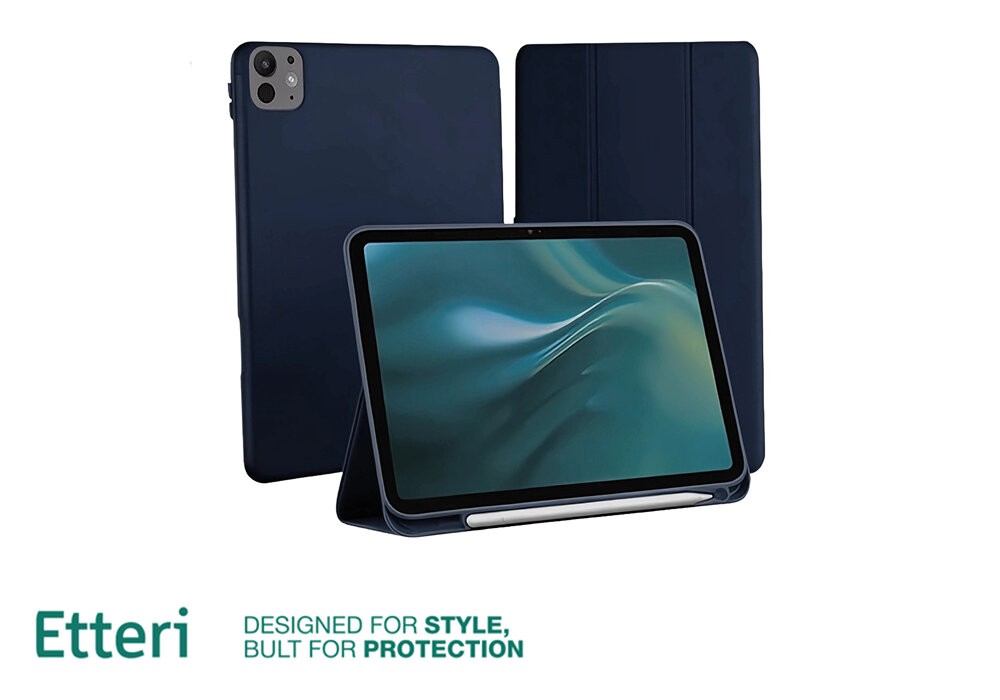 Etui ETTERI Tablet Case do Apple iPad Pro 2024 11- Ciemnoniebieski zginana okładka, trzystopniowa regulacja, stabilna podstawa, wygodna praca